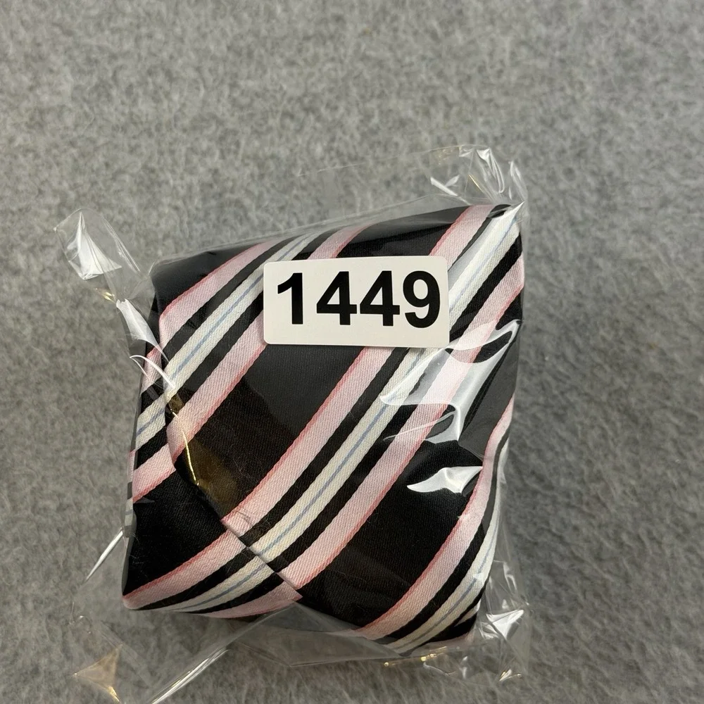 Croft & Barrow Black Pink White Blue Stripe Neck Tie 100% Polyester 60x3.25